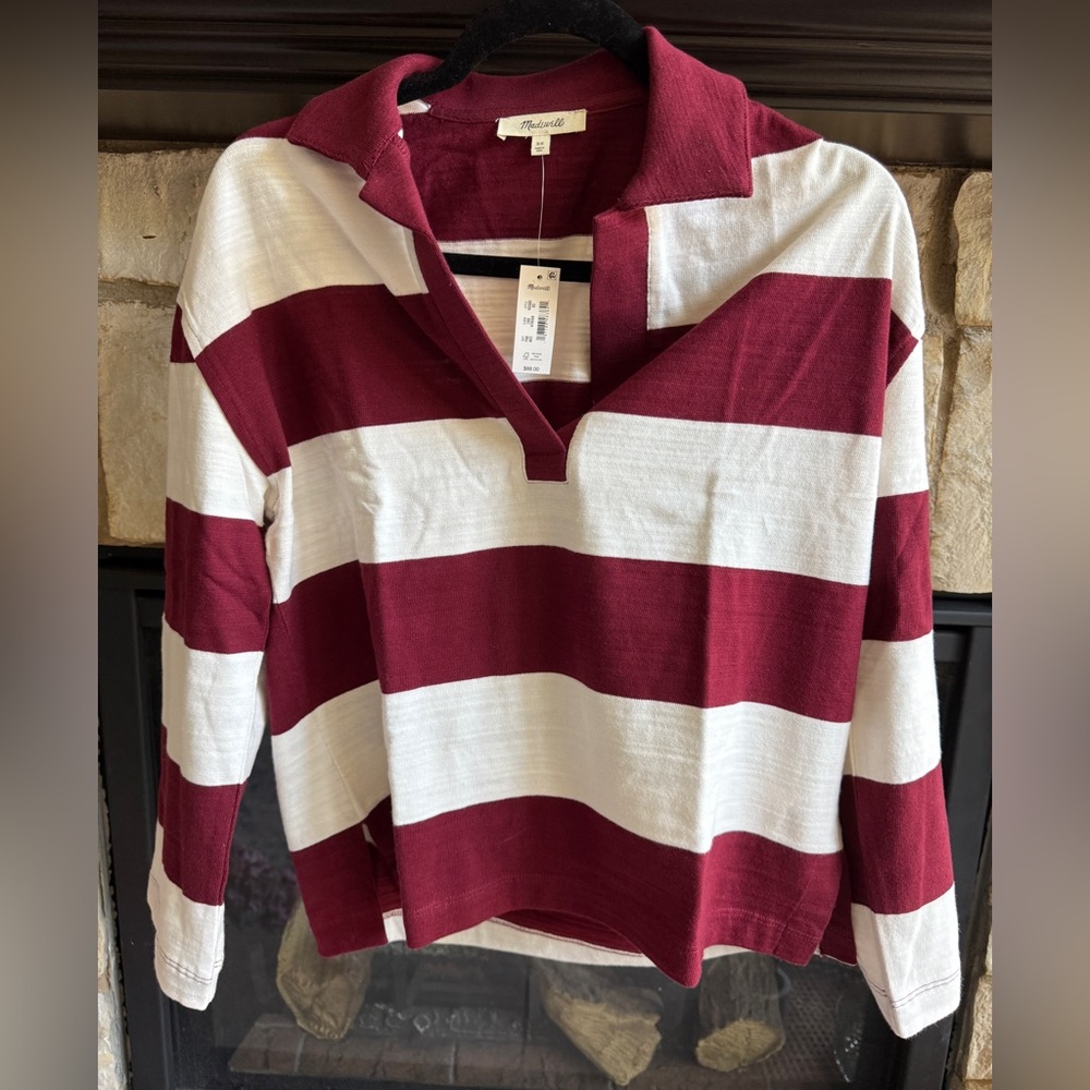 NWT Madewell The Chad Striped Maroon and White top, size XS. - Picture 3 of 4
